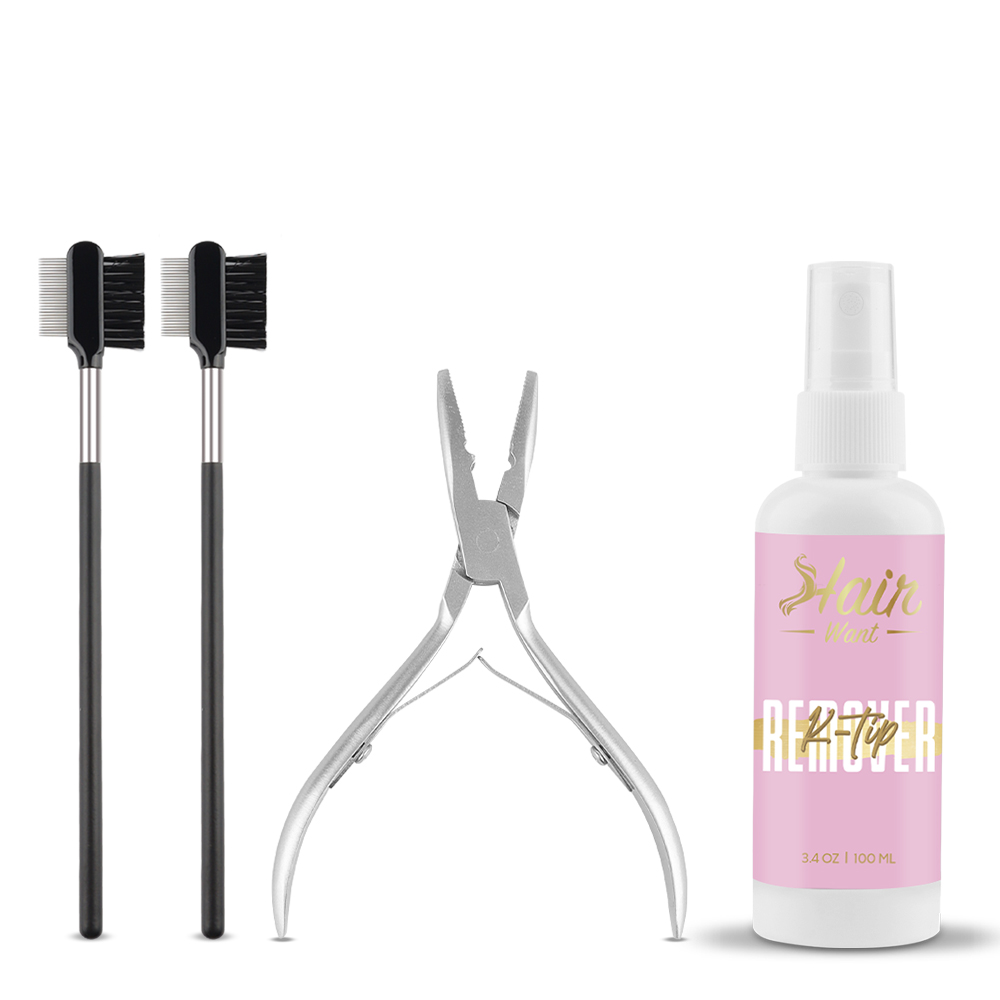 K ティップ ヘアエクステンション リムーバー キット – 1×100ml スプレー リムーバー、プライヤー