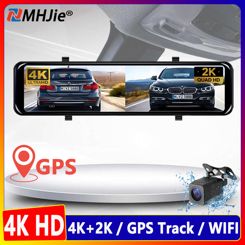 12インチ フロント 4K 2160P 車 Dvr リア 2K 1440P カメラ バックミラー WIFI ビデオレコーダー デュアルレンズ GPS トラック自動登録ダッシュカム