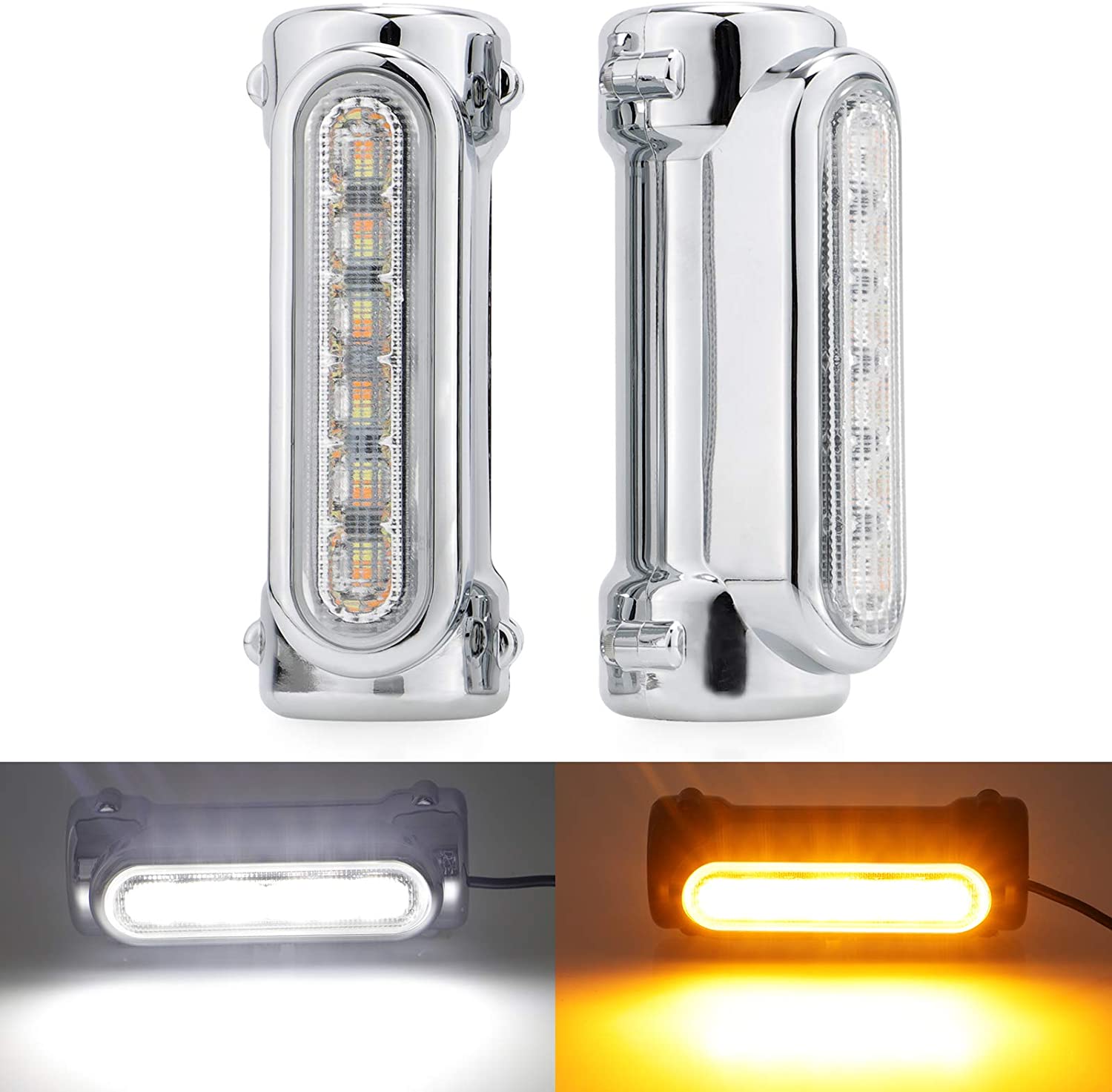 FADUIES ブラック/クロームオートバイハイウェイバースイッチバックターンシグナルライトホワイトアンバー LED クラッシュバー用ハーレーツーリングモデル