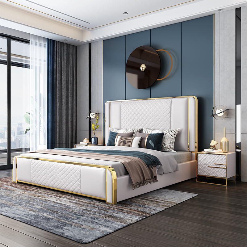 #High Quality Modern Design Luxury Leather Bed for Bedroom Furniture Wooden Frame Double Bed king Size