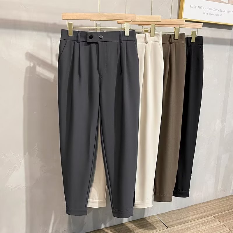 高級ファッションストレートメンズカジュアルパンツ春夏の新韓国スーツパンツハーレムビジネスフォーマル男性ズボントレンディなブランド