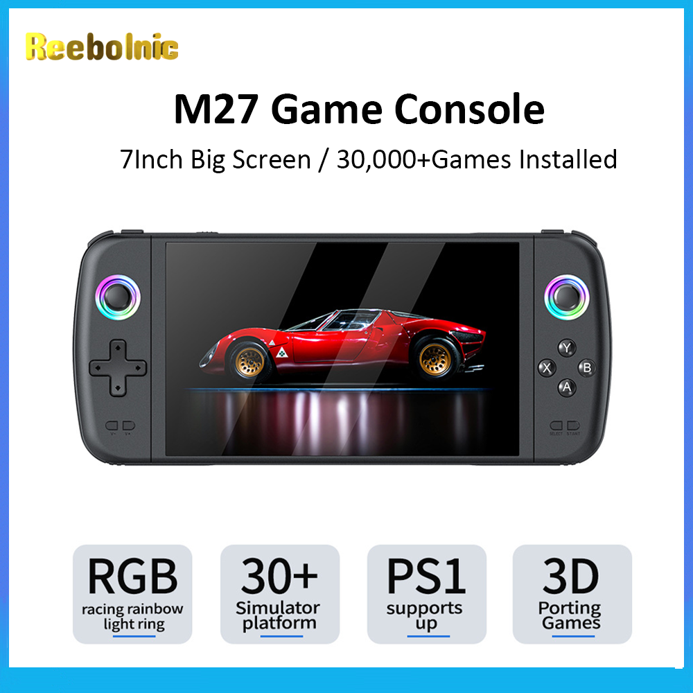 Reebolnic M27 ゲームコンソール 7.0 インチ IPS スクリーン 30 シミュレータ 30,000 ゲームインストール済みレトロハンドヘルドゲームコンソールポータブル 4000mAh