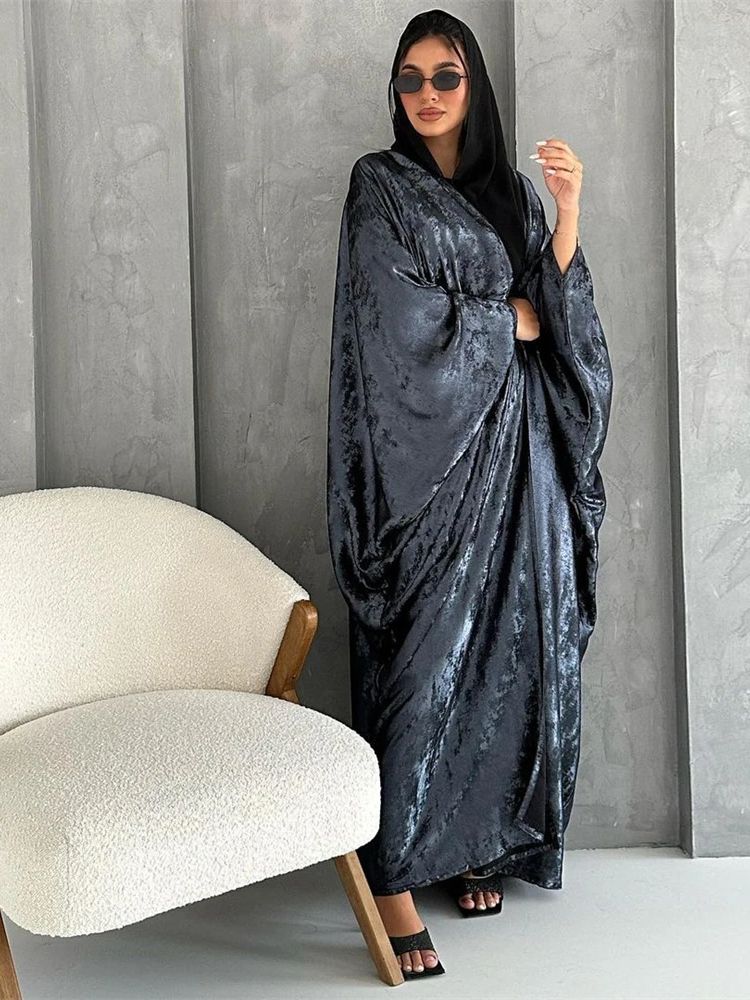 ラマダン光沢のあるサテンオープン着物アバヤドバイ高級 2024 イスラム教徒アバヤ女性のためのカフタンドレスイスラム服ローブファム Musulmane