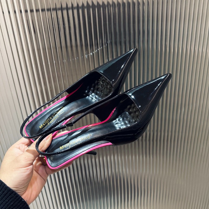 new patent leather pointed back hollow thin heel women's sandals high heels thin heel sexy back hollow temperament single shoe
