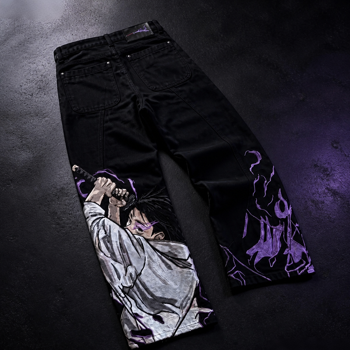 男性 Y2K アニメキャラクター刺繍ジーンズストリートカーゴデニムパンツストレートレッグハイウエストルーズロックパンクユニセックスジーンズ