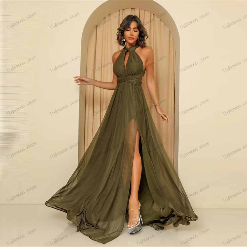 Graceful Evening Dresses A Line Tulle Tiered Prom Dress Halter Neck Robes Sexy فساتين سهرة Elegant Vestidos De Gala Customized