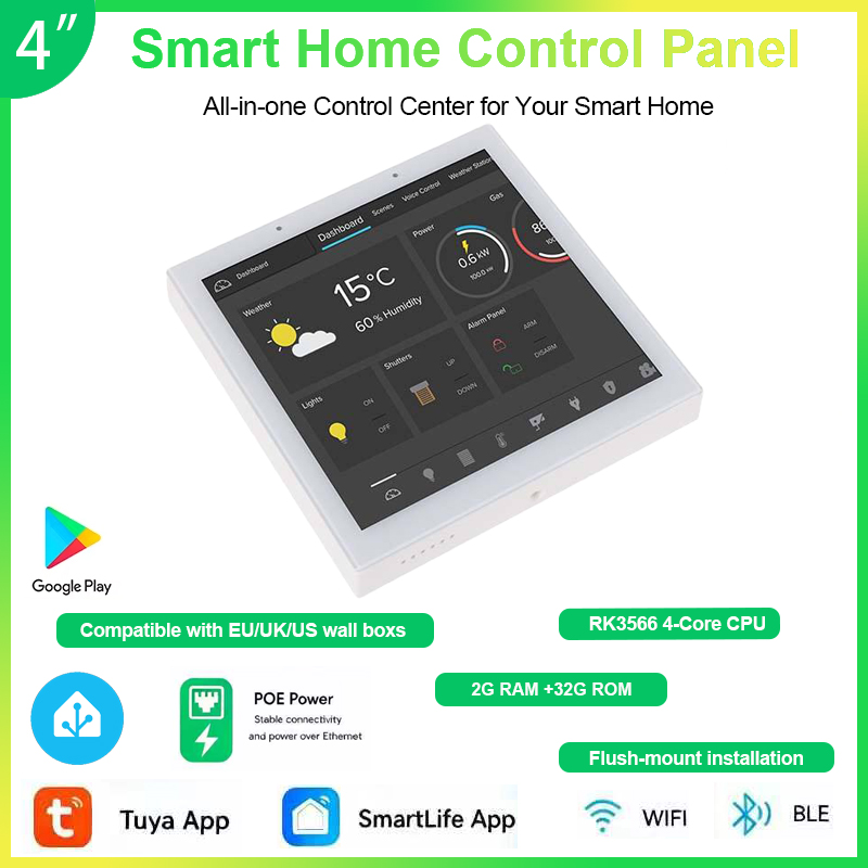 2026 壁掛け AC 電源 4 インチスマートホームコントロールパネル Android タブレットタッチスクリーンダッシュボード Google Play 付き