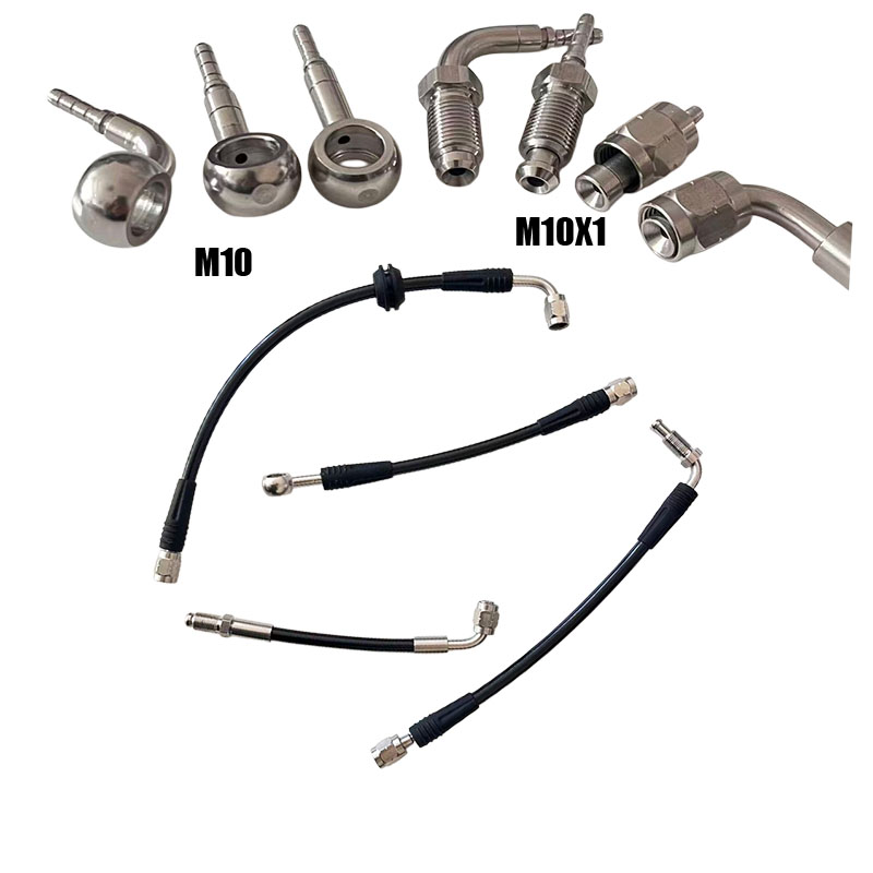 ブラック AN3 PTFE ブレーキホース ステンレス継手付き 女性 M10x1 90° ユニバーサルクラッチオイルパイプ オートバイレーシングカーフロントリア