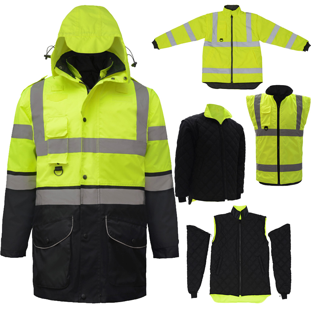 EN471 ANSI/SEA 107 Hi vis 冬暖かいコート 1 防水パーカーウインドブレーカー作業服レインコート反射安全ジャケット