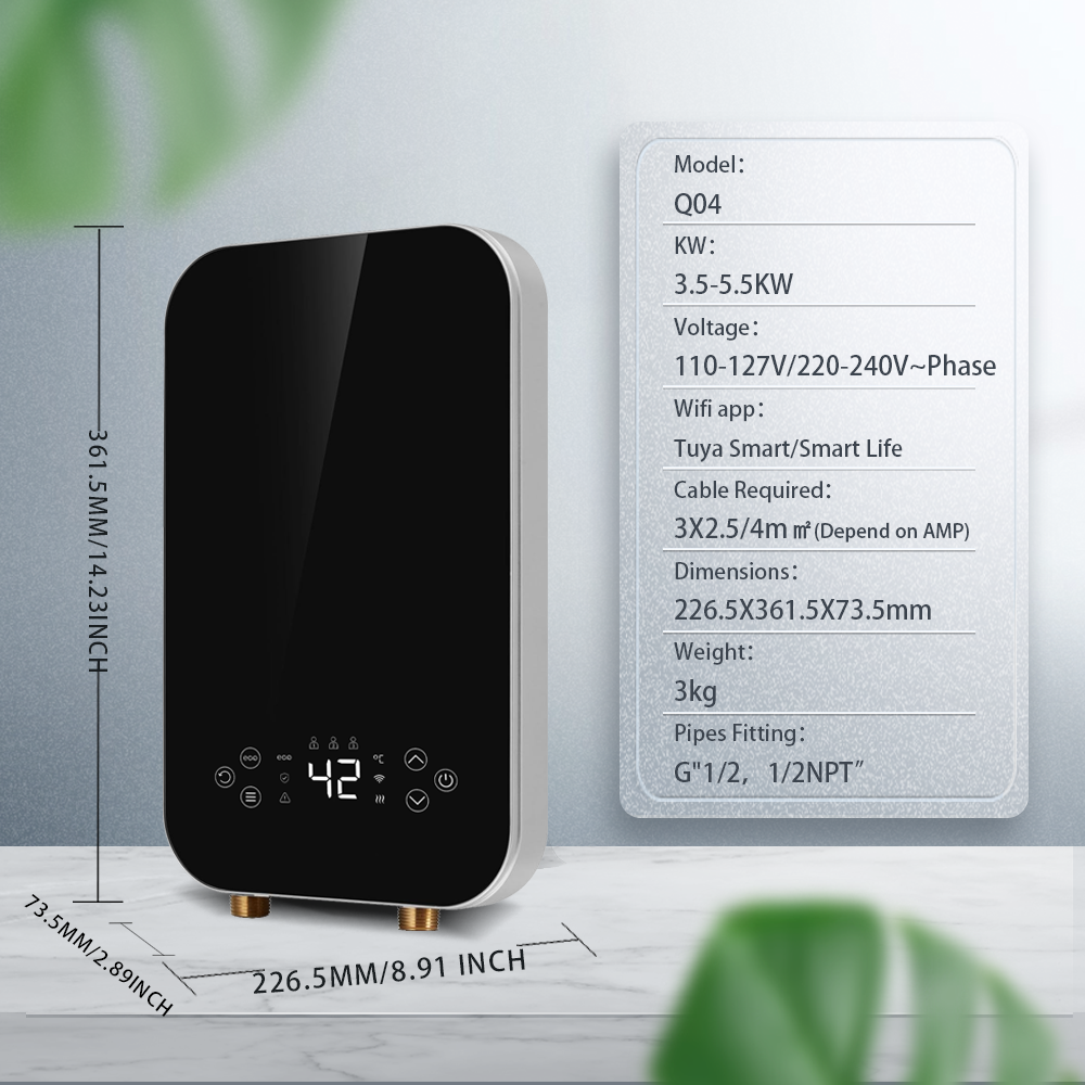 220V 3.5kw ポータブル壁掛け WiFi アプリ制御バスルーム使用インスタント電気温水器内蔵ブースターポンプ