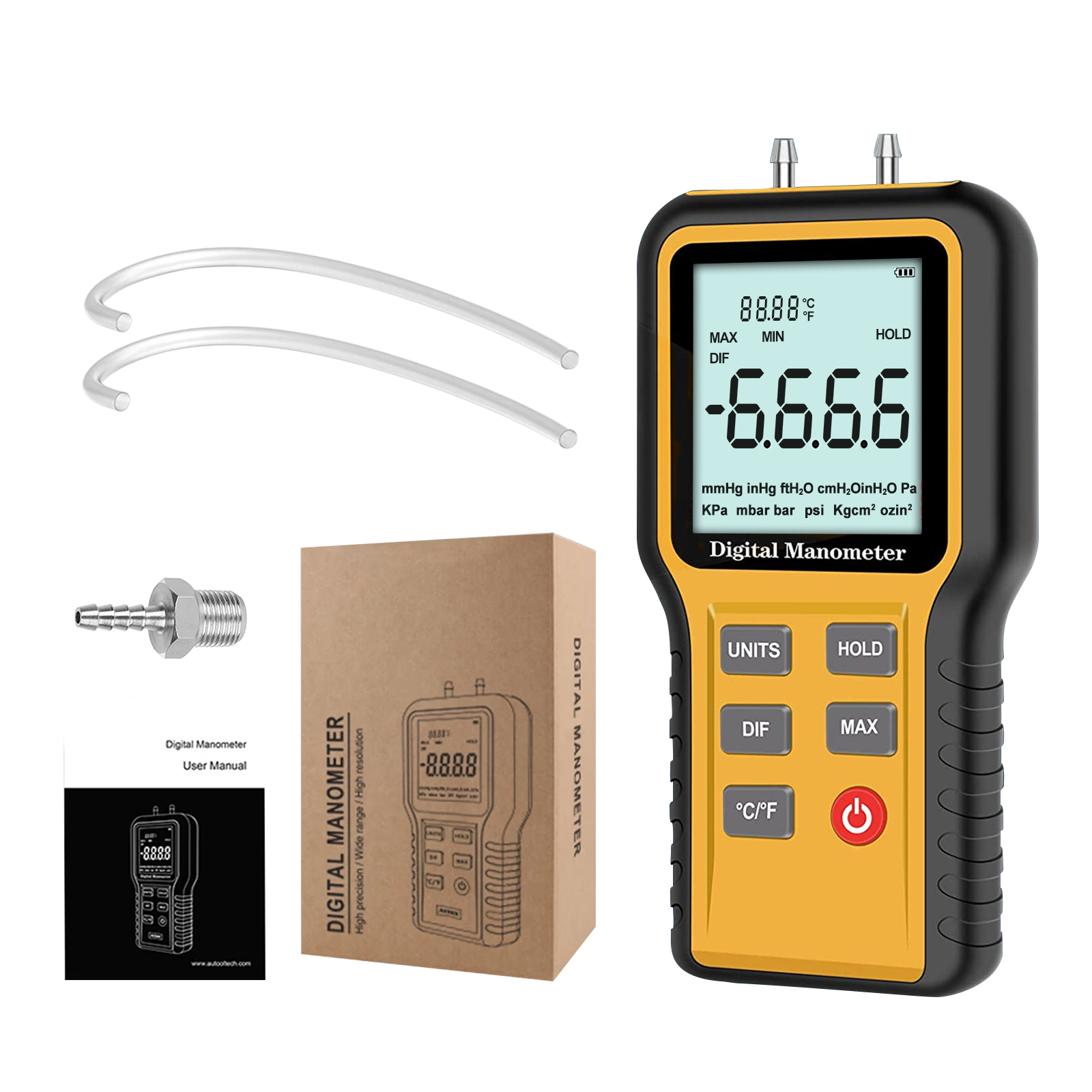 デジタル圧力計 HVAC 圧力計 3 レンジ ±2.999 ±7.57 ±12.99 psi ガスダクト換気技術用 DIF 100 データ校正