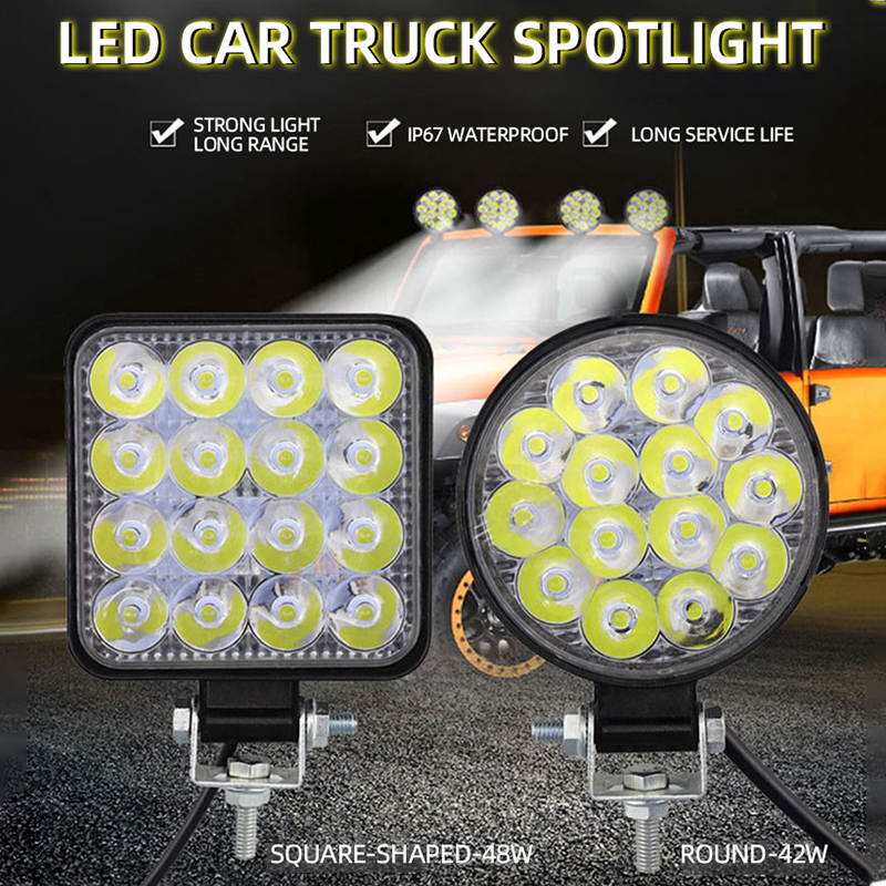 1 個 48 ワット車の LED バーワークライトミニ 16SMD ラウンドスクエアワークライト 12V オートライトフォグランプオフロード ATV SUV スポットライト