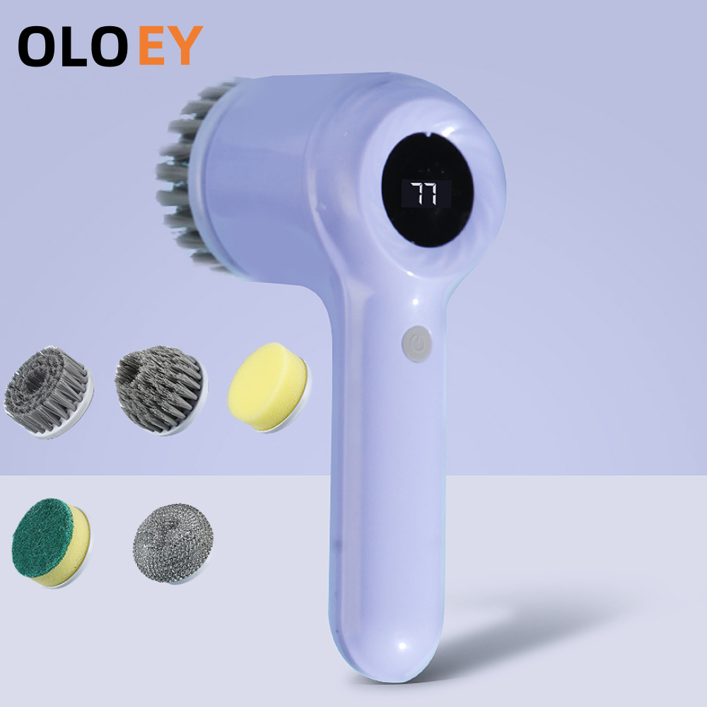 OLOEY 2025 USB 電動ロータリースクラバークリーニングブラシ、5 ブラシヘッド電動、キッチン、浴槽タイルスクラバー付き