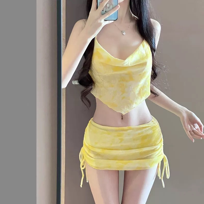 女性のセクシーな 3 個ビキニセット痩身ラップスカートビーチリゾート温泉水着カバーアップ水着休暇サーマルスパ用
