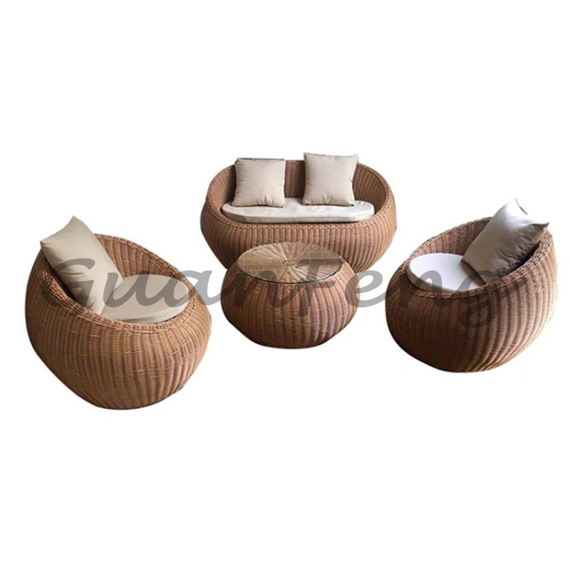 4 Pcs Patio Balcony Outdoor Wicker Rattan Villa Courtyard Aluminum Waterproof Garden Sectional Sofa Set