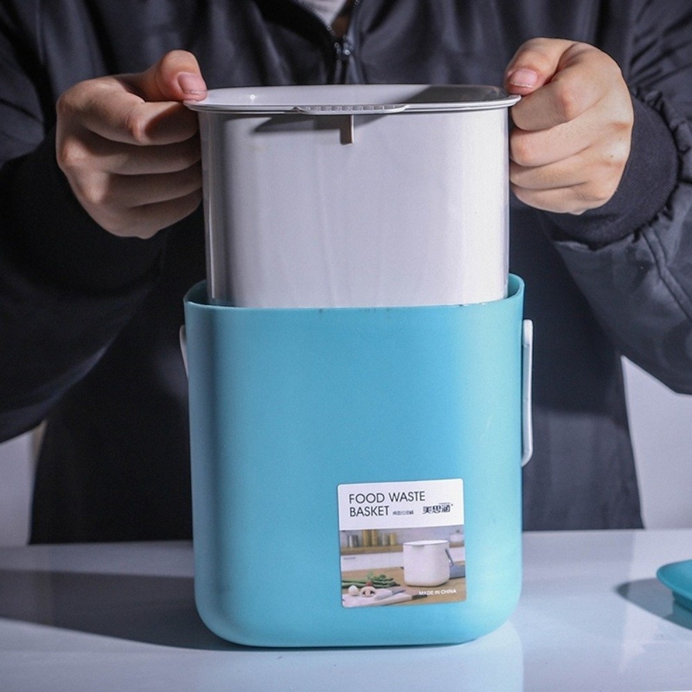 2層プラスチック家庭用廃棄物ゴミ箱ハンドル付き堆肥水切りゴミ箱ゴミ箱オーガナイザー収納バスケットゴミ箱
