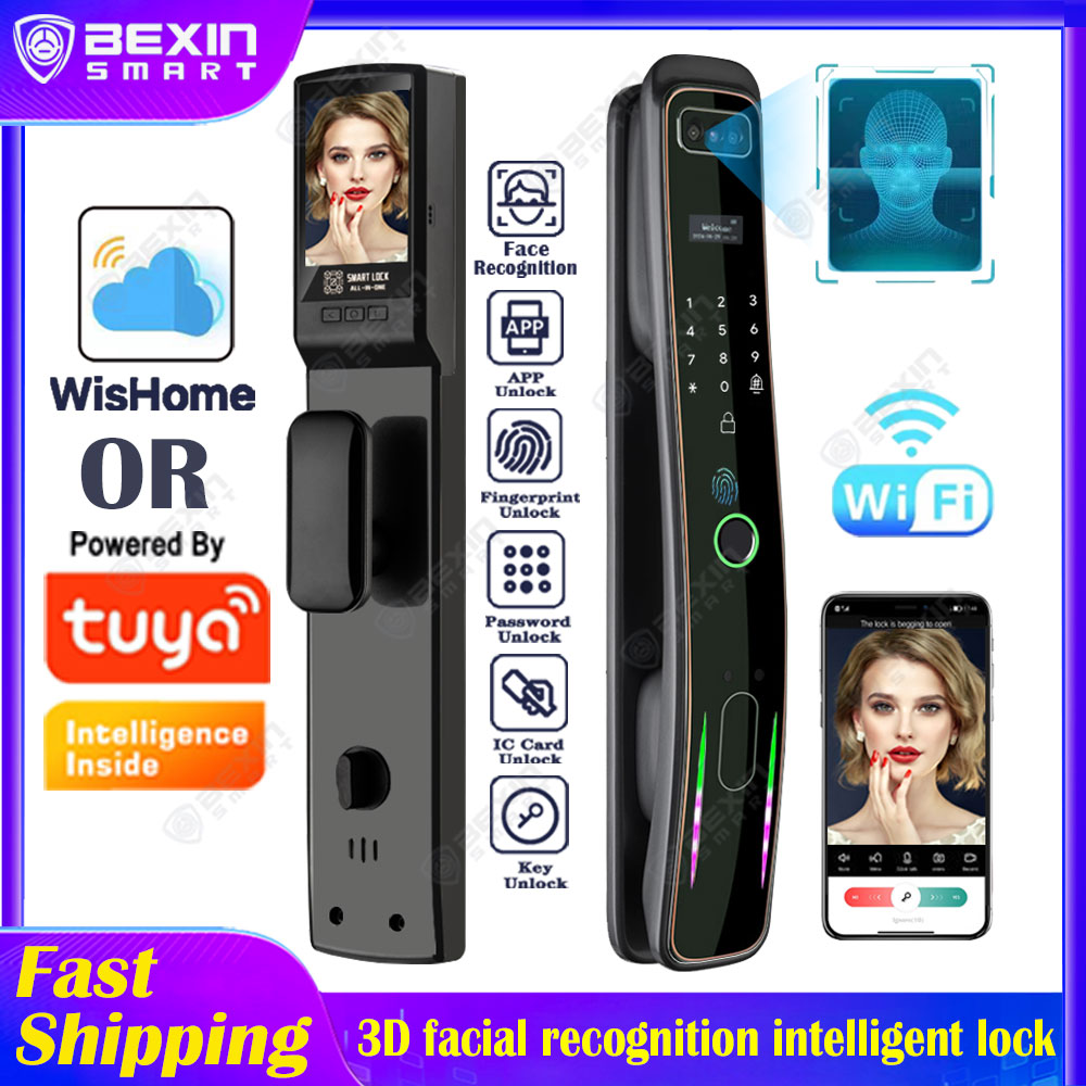 WISHome アプリまたは Tuya アプリ 3D 顔認識スマートドアロックロック解除デジタルスマートロック指紋キーカード Nfc 電話ロック解除ロック