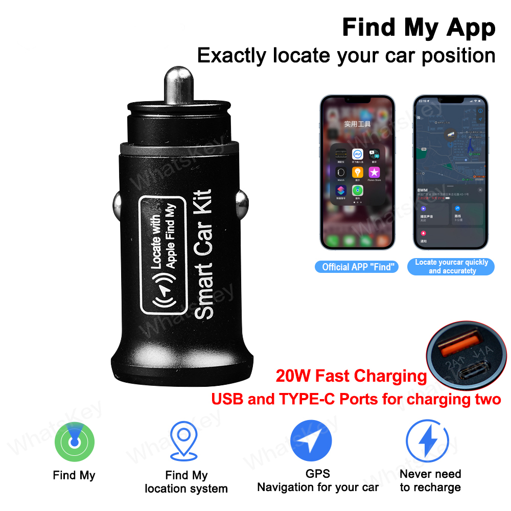 車の充電 GPS ロケーター トラッカー 20 ワット USB 電話充電器急速充電タイプ C QC3.0 iPhone で Find My Apple 公式アプリ