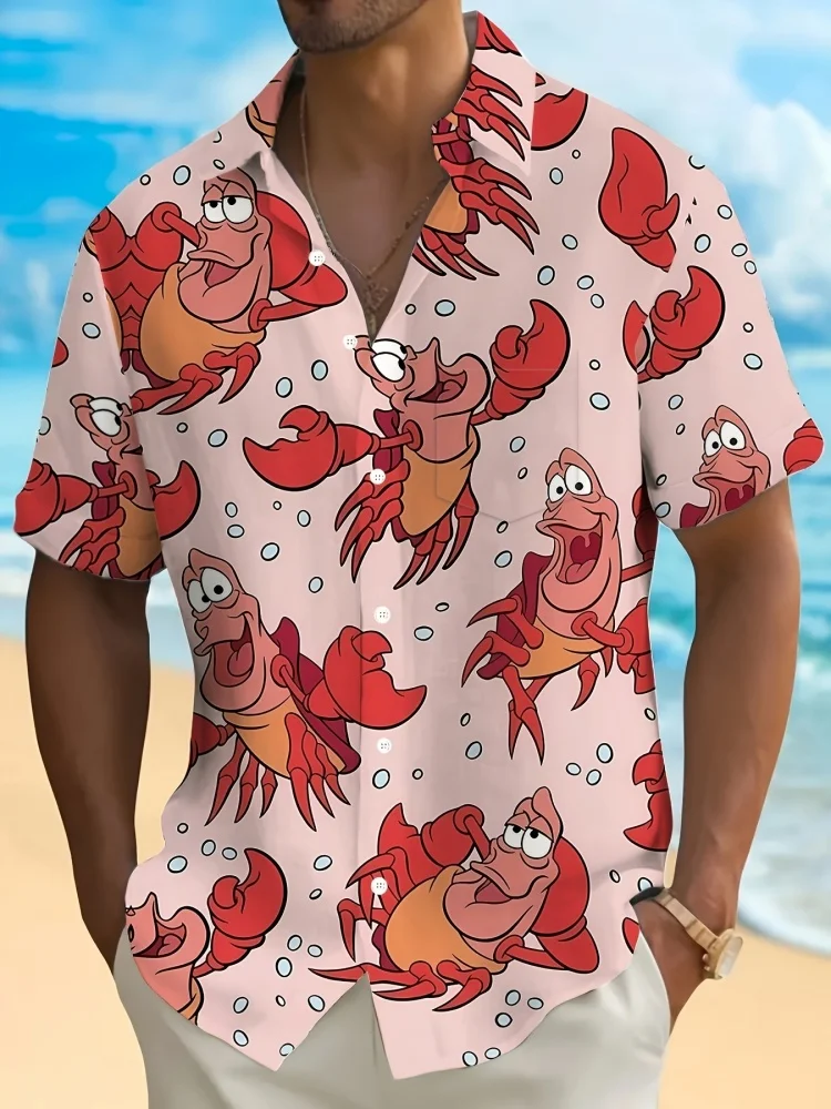 漫画ロブスターアロハシャツ男性女性服シーフードシャツ夏休みシャツ半袖ボタンダウンザリガニシャツ