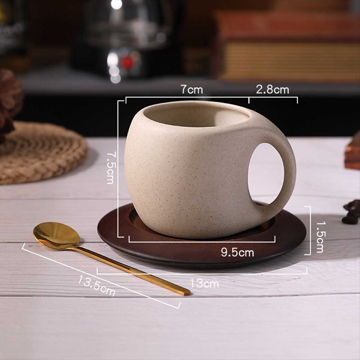 A75K セラミックコーヒーカップとソーサーセット、レトロラテアメリカンコーヒーカップ、木製コースター、ティーカップ、スプーン、フラワーカップ。