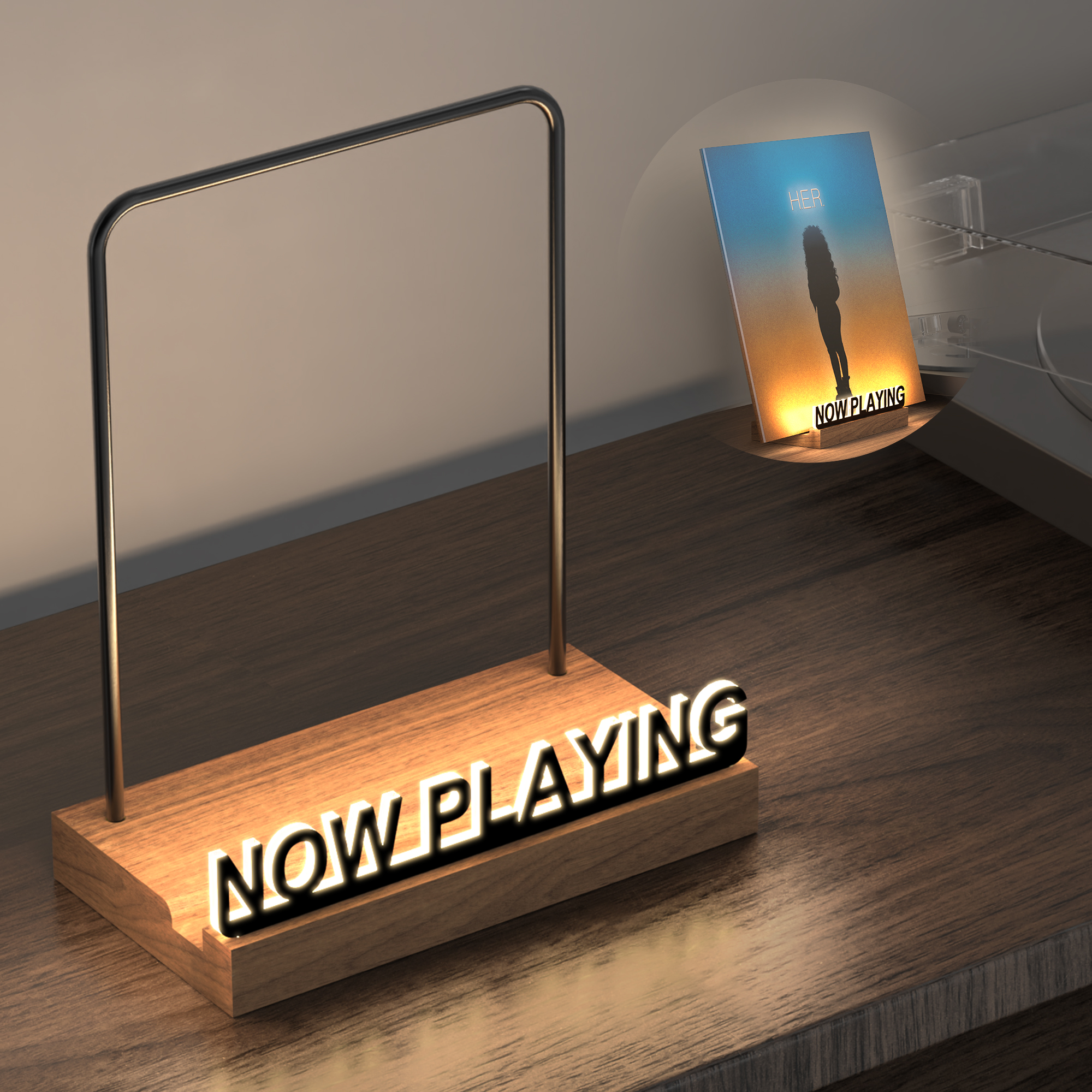 Now Playing ビニールレコードスタンド LED、ビニールレコードディスプレイホルダー、LP 保管用の温白色光付きアクリルアルバムスタンド