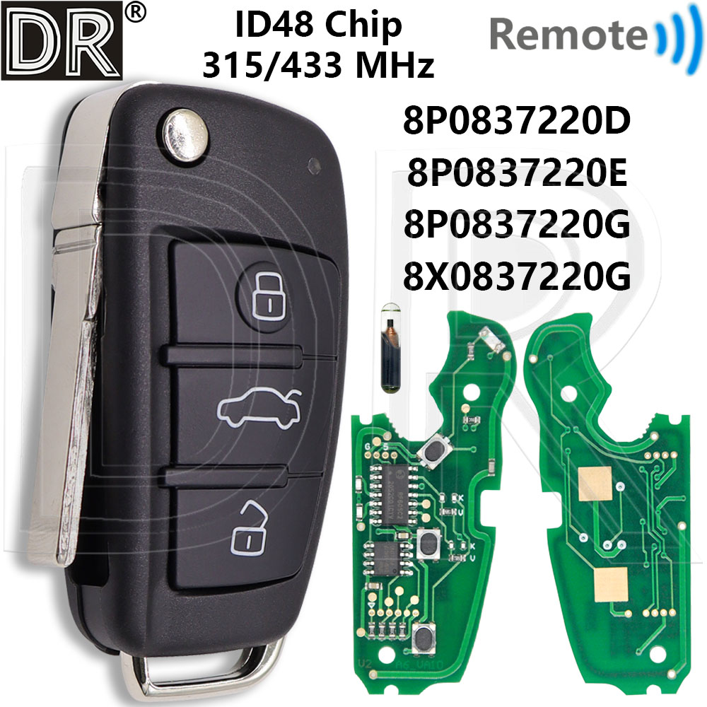 グレート ID48 チップ 8XO837220D/8PO837202D/E/G 315/433MHz 車のリモートコントロールキーアウディ TT A3 A4 S3 S A3 A4 S3 S4 Q3 RS3 2005-2013