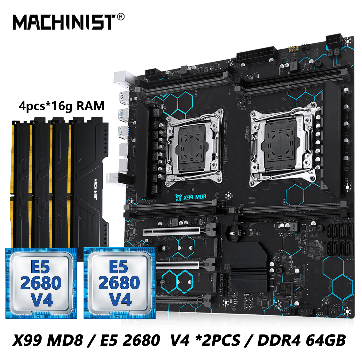 MACHINIST X99 MD8 デュアル CPU マザーボード オプション キット セット lntel Xeon E5 2680 V4 LGA2011-3 DDR4 32 ギガバイト RAM C612 チップ サーバー コンピュータ