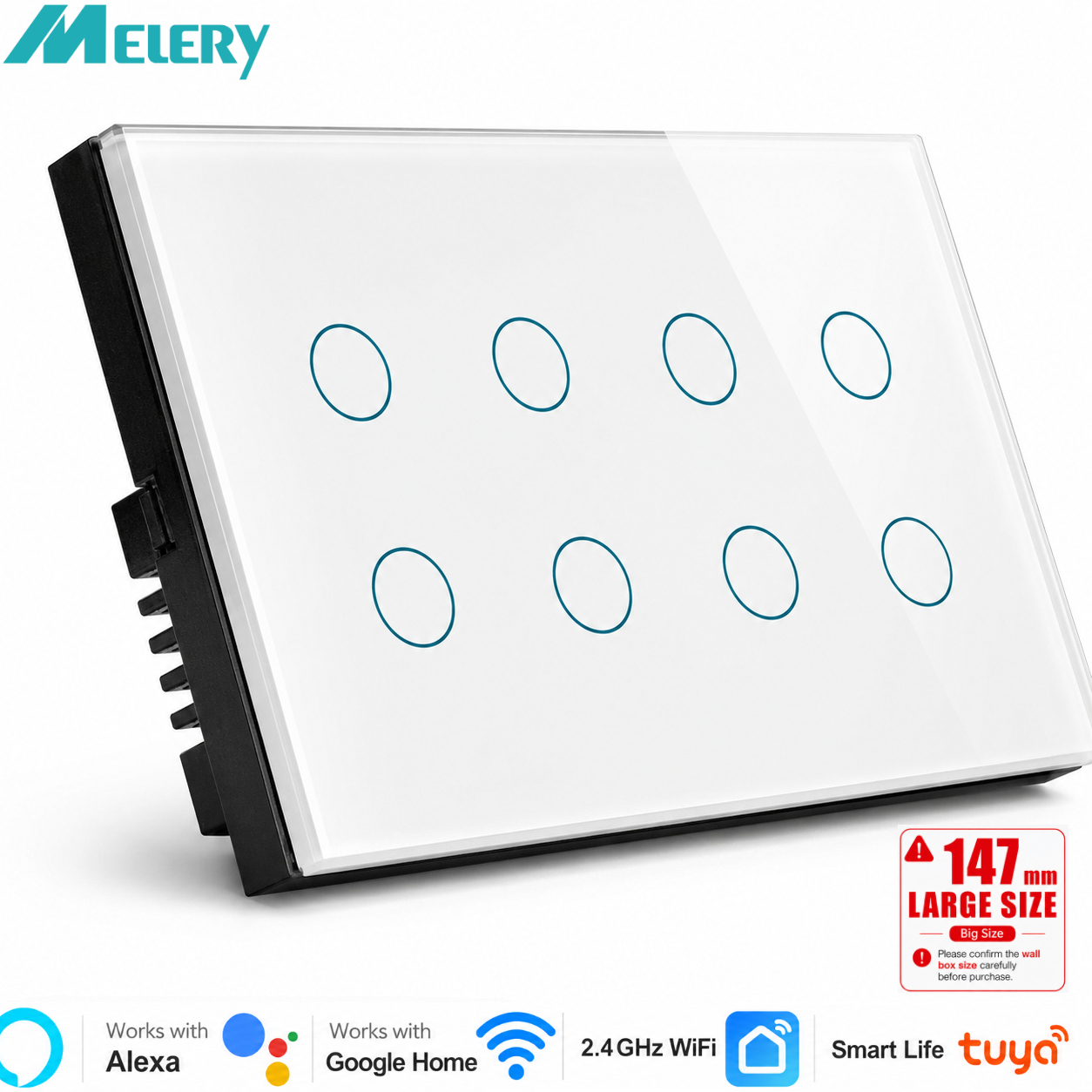 Wifi スマートタッチライト壁スイッチインタラプタガラスパネル 8 ギャング 147*86 ミリメートル Tuya アプリ SmartLife Alexa Google ホームと互換性