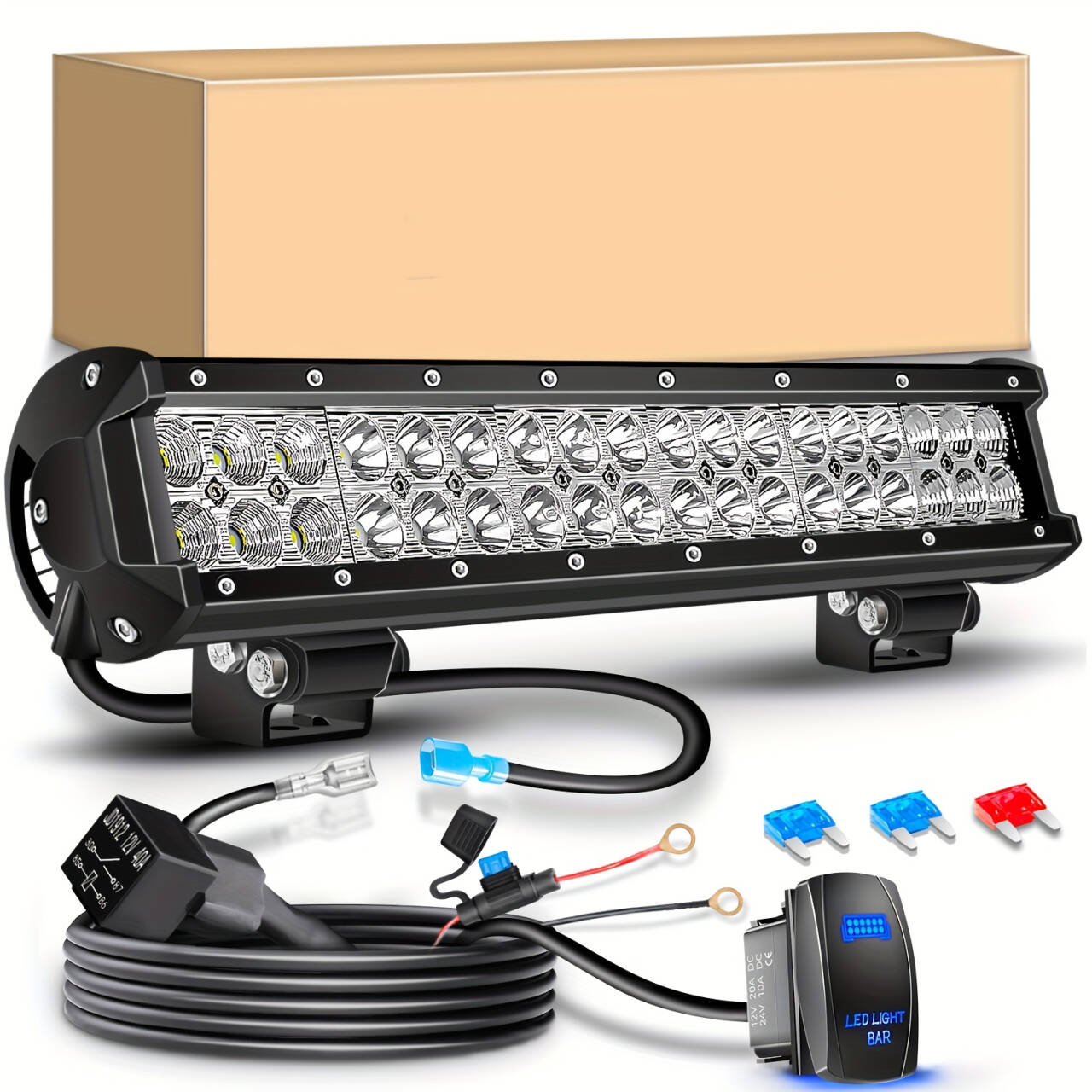 20 インチ LED ライトバー スポット フラッド コンボ ビーム オフロード LED ワークライト 配線ハーネスキット付き ジープ オフロード車 4x4 ATV UTV 用