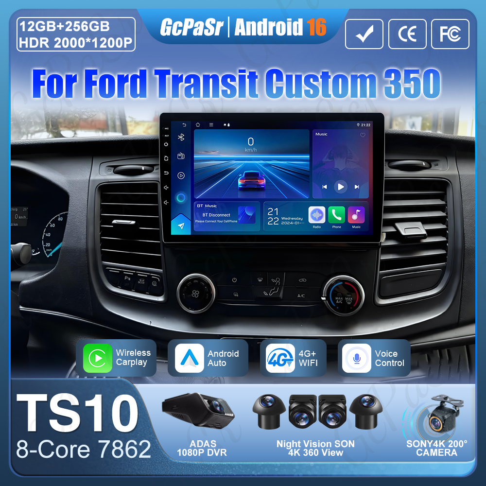 アンドロイド 16 カーラジオフォードトランジットカスタムトランジット V363 350 Carplay マルチメディアプレーヤー GPS ナビゲーション 4 グラム Wifi ビデオステレオ 2din