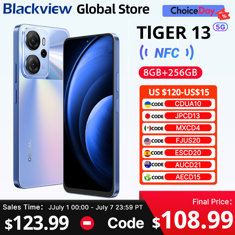 Blackview Oscal Tiger 13 5G スマートフォン 6.67 インチ 90Hz IPS ディスプレイ NFC 5000mAh Unisoc T760 256GB 50MP AI カメラ携帯電話