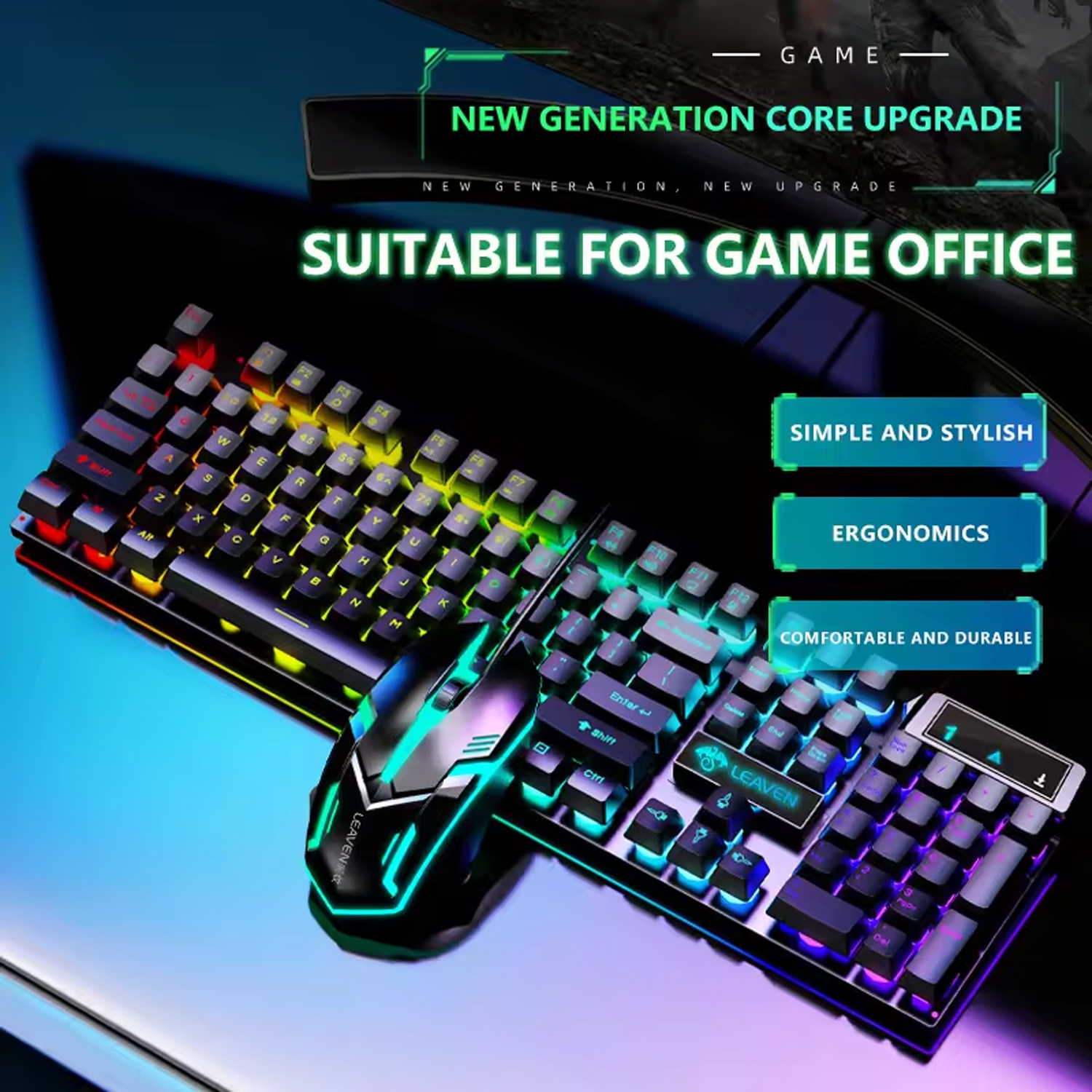 ゲーマーキーボードとマウス PC ゲーミングキーボード RGB バックライト付きキーボードゴムキーキャップ有線英語キーボードマウスゲーマーゲーミングマウス
