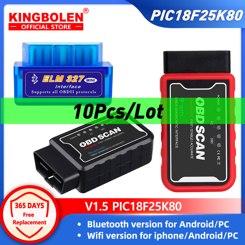 10 個 KINGBOLEN ELM327 Bluetooth V1.5 PIC18F25K80 チップ OBDII 車診断ツール Wifi ELM 327 iPhone Android PC コードリーダー
