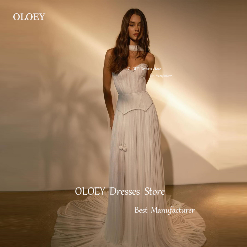 OLOEY セクシーな恋人 A ラインソフトチュールのウェディングドレス Vestido デ noiva 2 枚スイープトレインブライダルドレス 2024