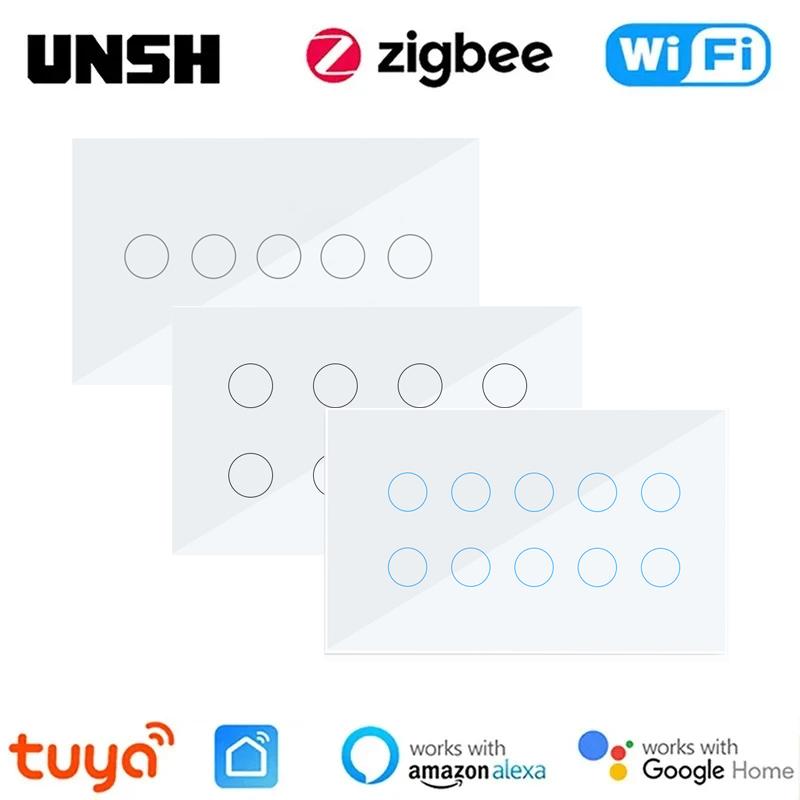 147 ミリメートル Tuya ZigBee WiFi 4 5 6 8 10 ギャングスマートライトスイッチタッチスイッチ中性線スマートライフ経由 Alexa Google ホーム