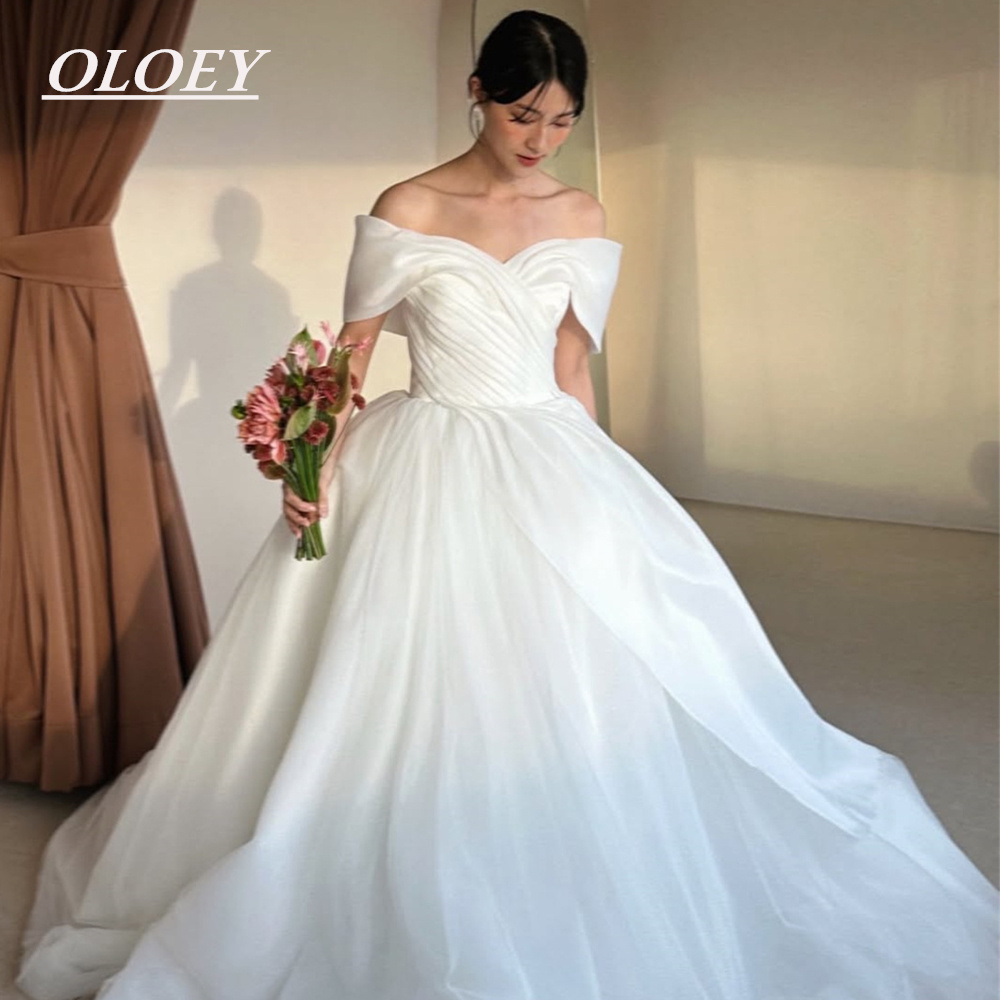 OLOEY Elegant A-line Wedding Dresses Korea Photoshoot Off the Shoulder Bridal Gown Customized Floor Length 웨딩드레스
