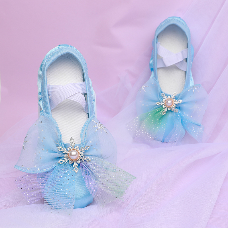 バレエシューズ弓カラフルなメッシュバレエシューズ女の子用ダンスカラフルなダンスシューズレディースバレエフラット女性ブルーピンク子供