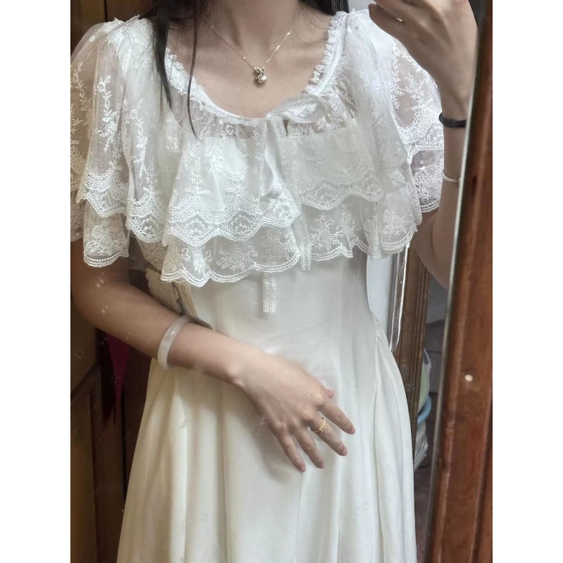 ブラウス ケープ ショール レディース レース 甘い 和風 ホワイト レイヤード 刺繍 タイフロント 新しい 快適 多用途 プレミアム エレガント