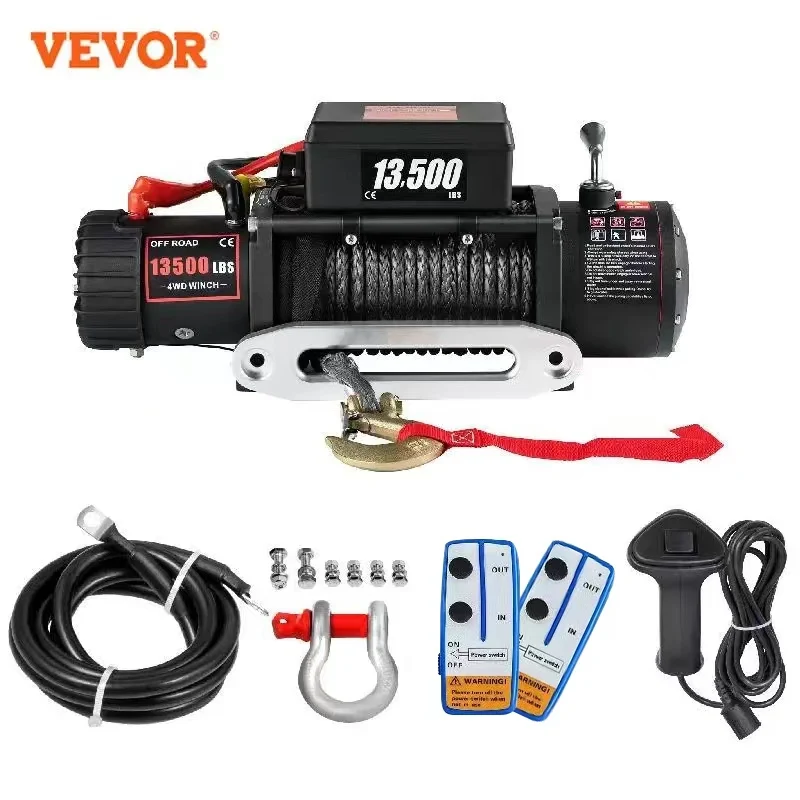 VEVOR 13500LBS 電気トラック Winch12v 電動ウインチ ATV 合成ロープ リモコン付き 4X4 車トレーラー ATV トラック用