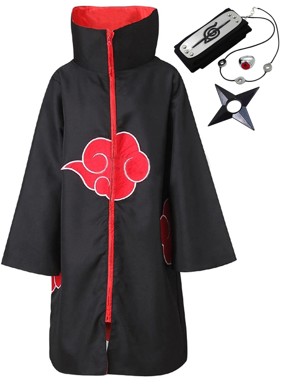 暁うちはイタチマント子供用大人ロングブラックローブケープハロウィンカーニバルコスプレ衣装アクセサリー付き