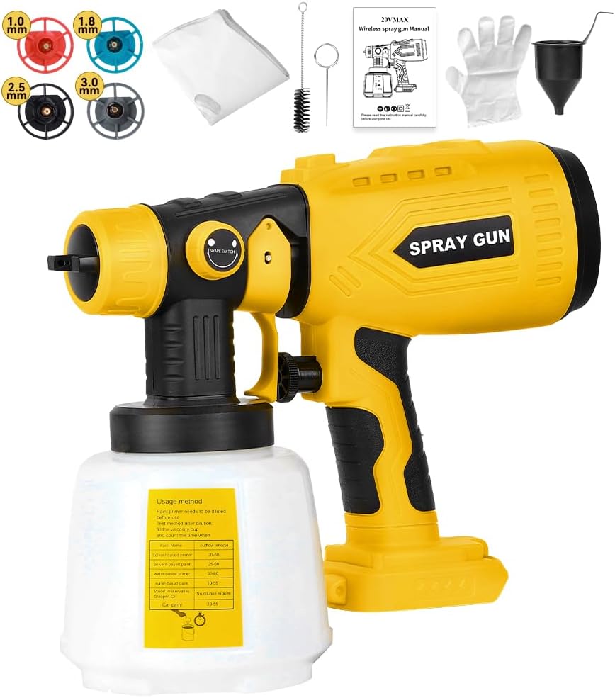 Dewalt 20V 最大バッテリー 200W モーター、4 つの銅ノズル、屋内/屋外の家の塗装用 HVLP 用ペイントスプレー (バッテリーなし)