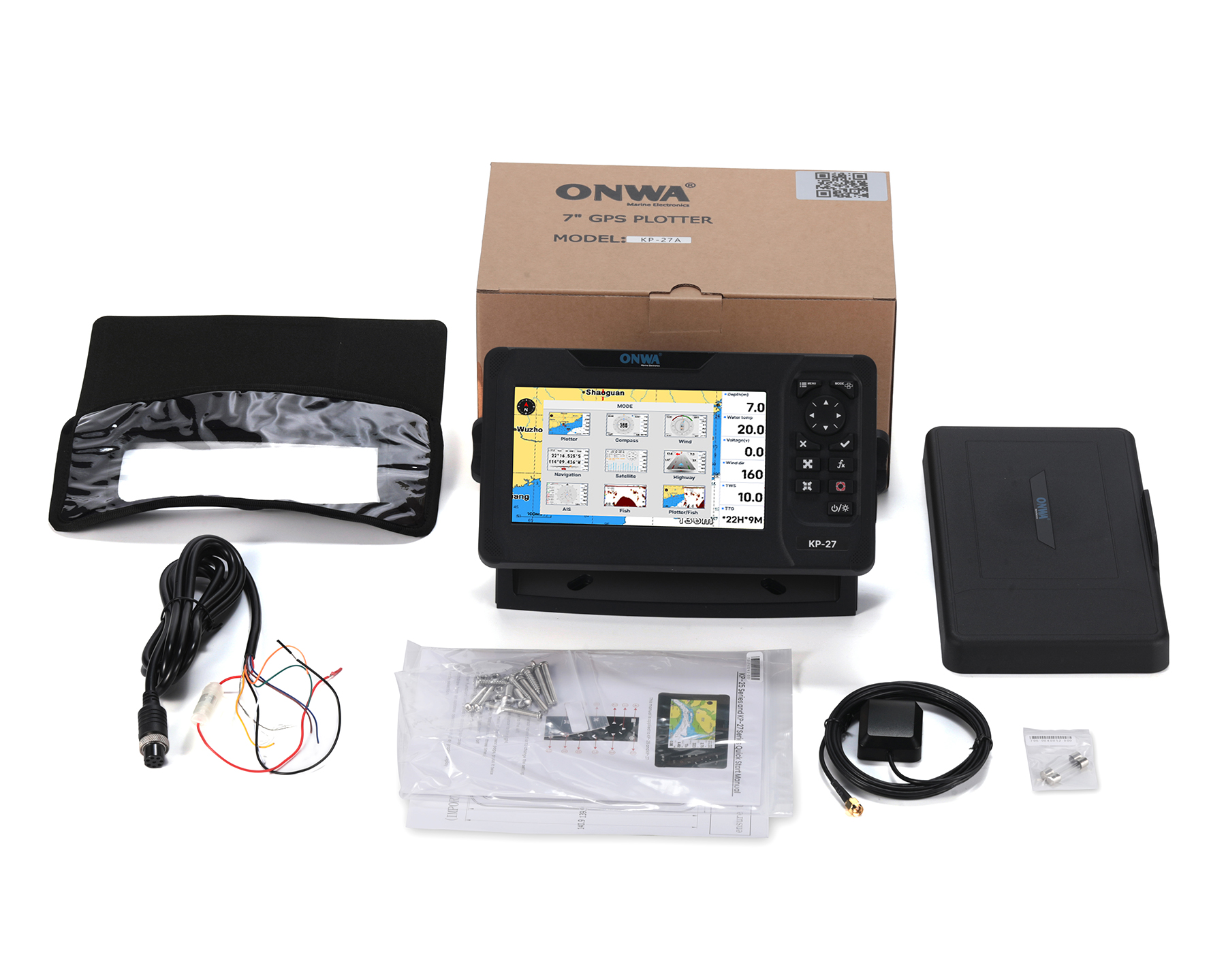 ONWA KP-27A 7 インチ カラー LCD GPS チャート プロッター GPS アンテナと内蔵クラス B AIS トランスポンダー コンボ マリン GPS ナビゲーター付き