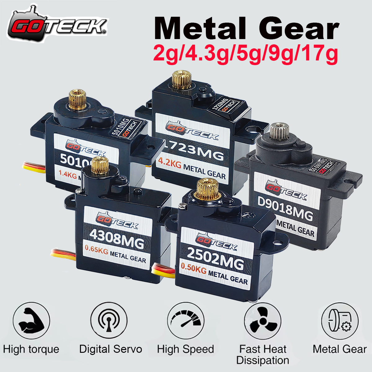 2g 4.3g 5g 9g 17g Servo with Full Metal Gear