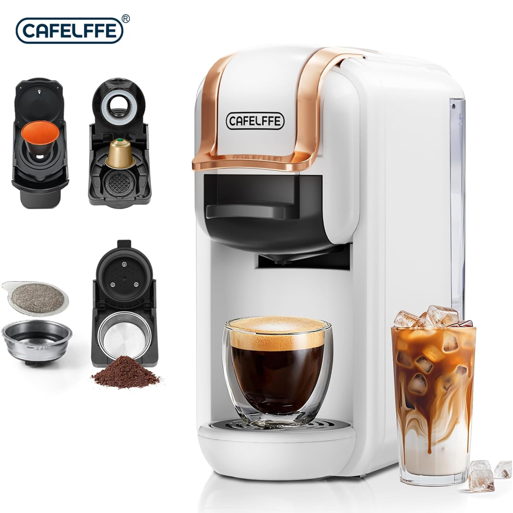 Cafelffe 4In1 カプセルコーヒーマシン 19Bar ホットコールドブリューコーヒーメーカー、4 アダプター Nes オリジナル/DG/44 ミリメートル ESE ポッド/コーヒーパウダー