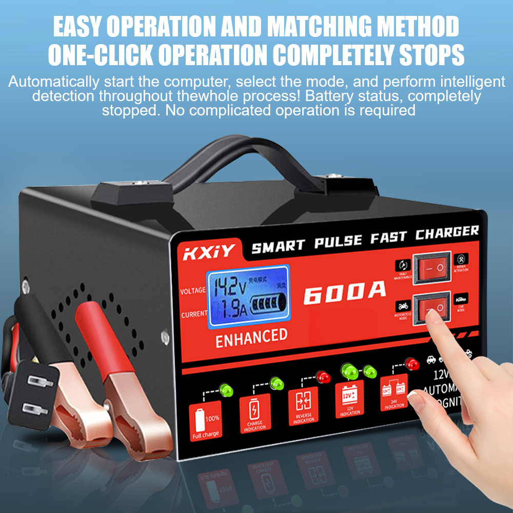自動停止電圧温度検出 12V 24V 600A デジタル Lcd ディスプレイ車のバッテリー充電器インテリジェントパルス修理