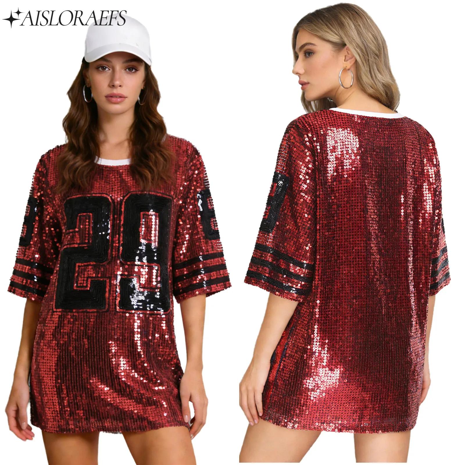 レディース ヒップホップ ストリート ダンス スポーティ Tシャツ 全体にスパンコール ナンバー グラフィック キラキラ ブラウス トップ クラブ レイブ ボール試合観戦用