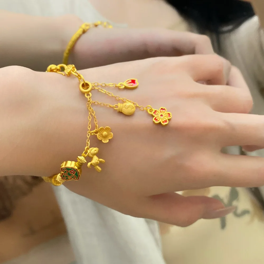 9999 24K リアルゴールドはすぐに使えるお金があり、軽い高級ブレスレット女性中国風の古代メソッドハーフブレスレット
