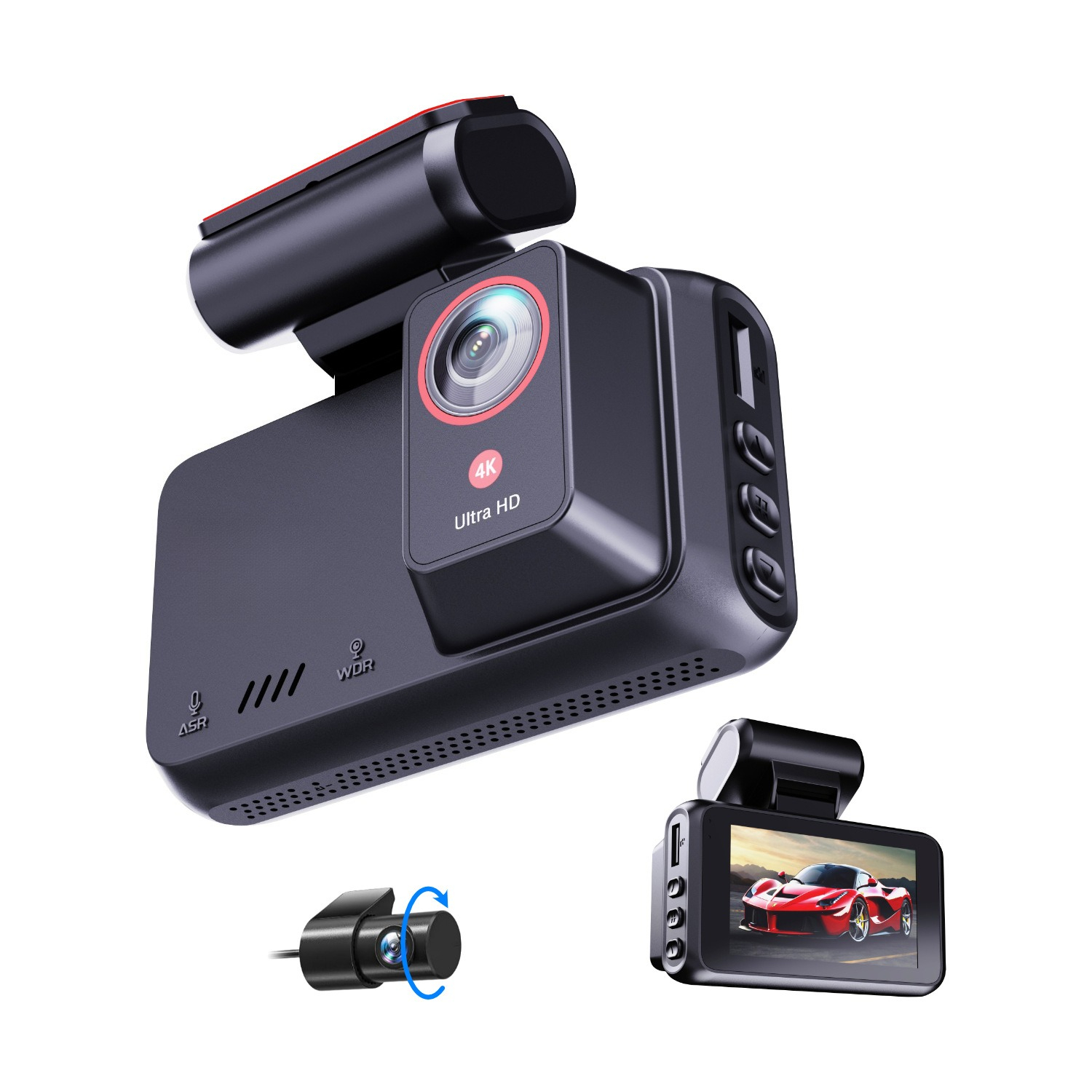 4K UHD Dual Lens DashCam Front&Rear Car DVR 3" Screen SONY IMX675 Sensor Supercapacitor WiFi GPS Easy to Install&Detach