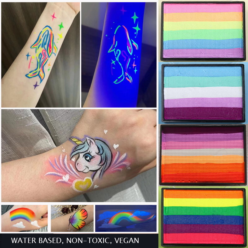 50 グラムスプリットケーキレインボーフェイスペイント水性 UV ネオンパステルアクアライナー子供のためのカーニバルホリデー DIY メイク