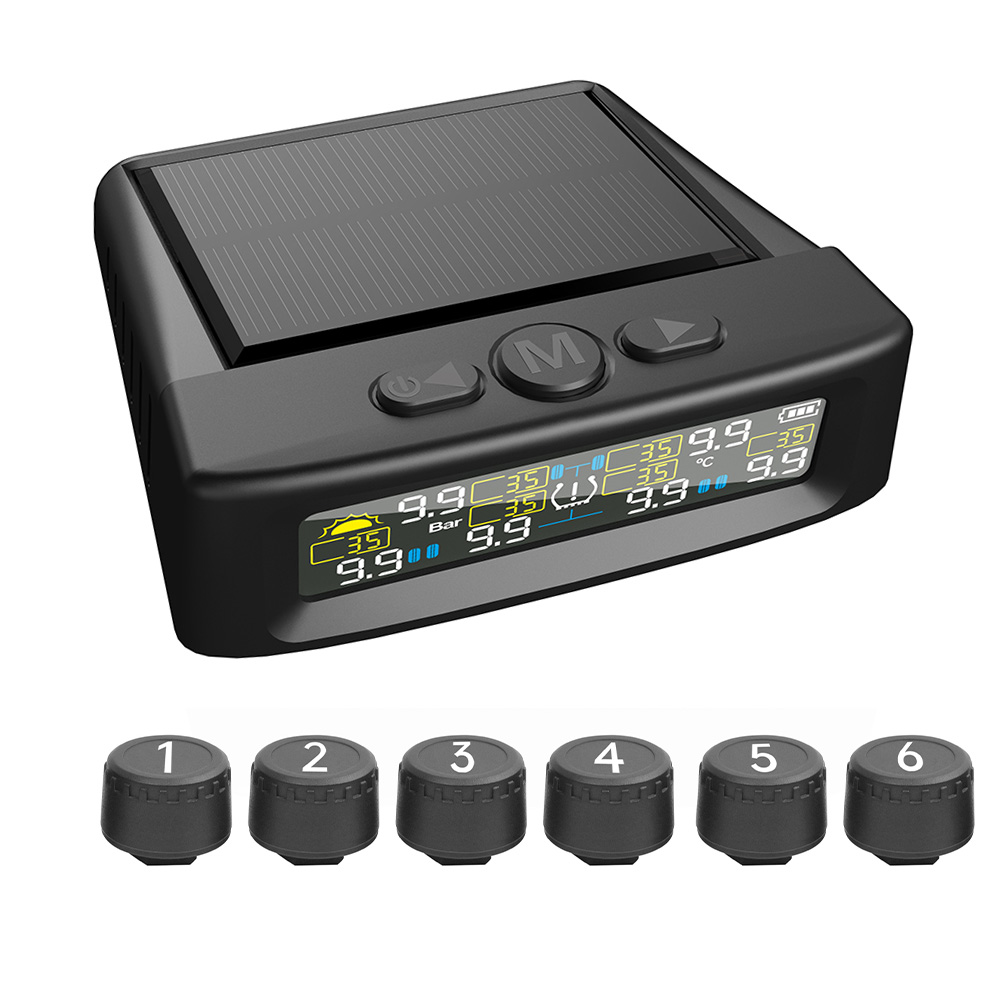 ソーラー TPMS 車のタイヤ空気圧警報デジタルカラフルなディスプレイ 6 つの外部センサー防水タイヤ空気圧温度警告